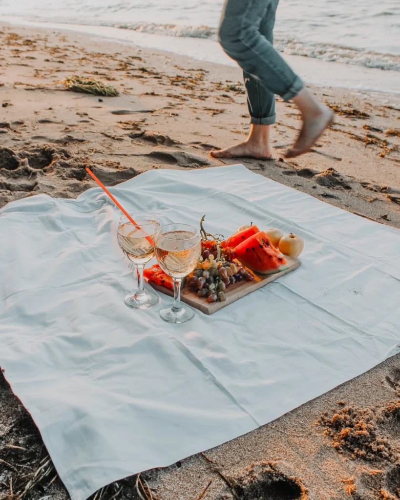 Beautiful picnic spread on the sand