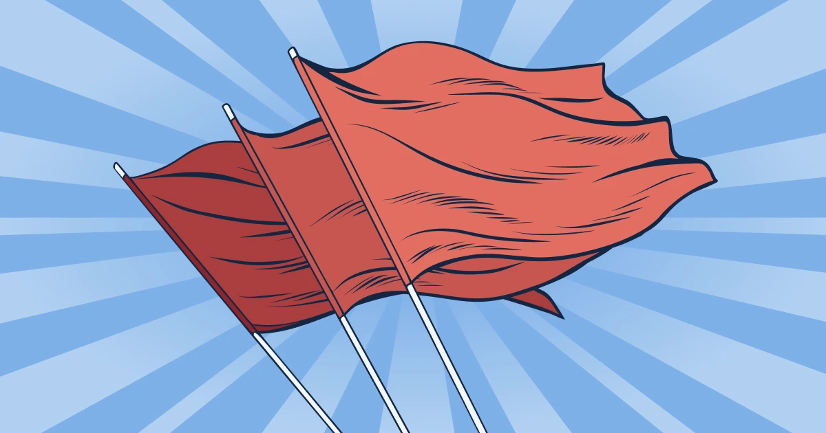 first_date_red_flags An illustration of three red flags flying in the breeze, comic style