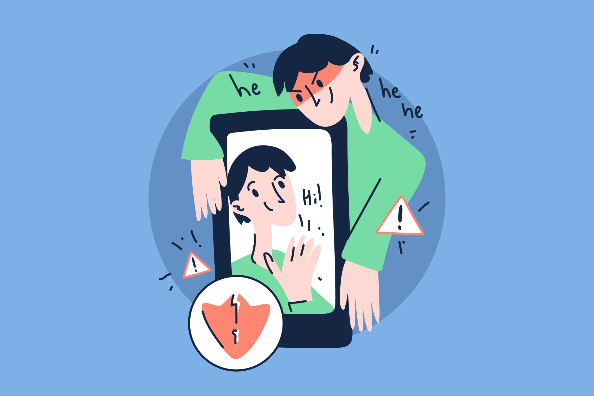 online_dating_safety An illustration of an online dater interacting unknowingly with a scammer