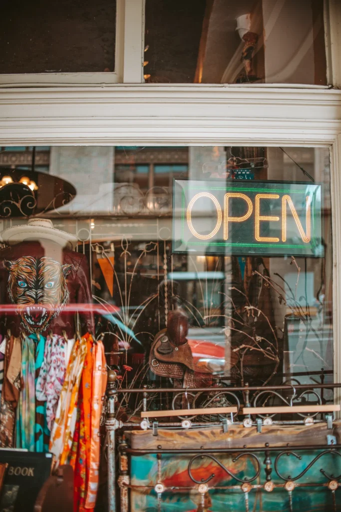 window of a second hand clothing store