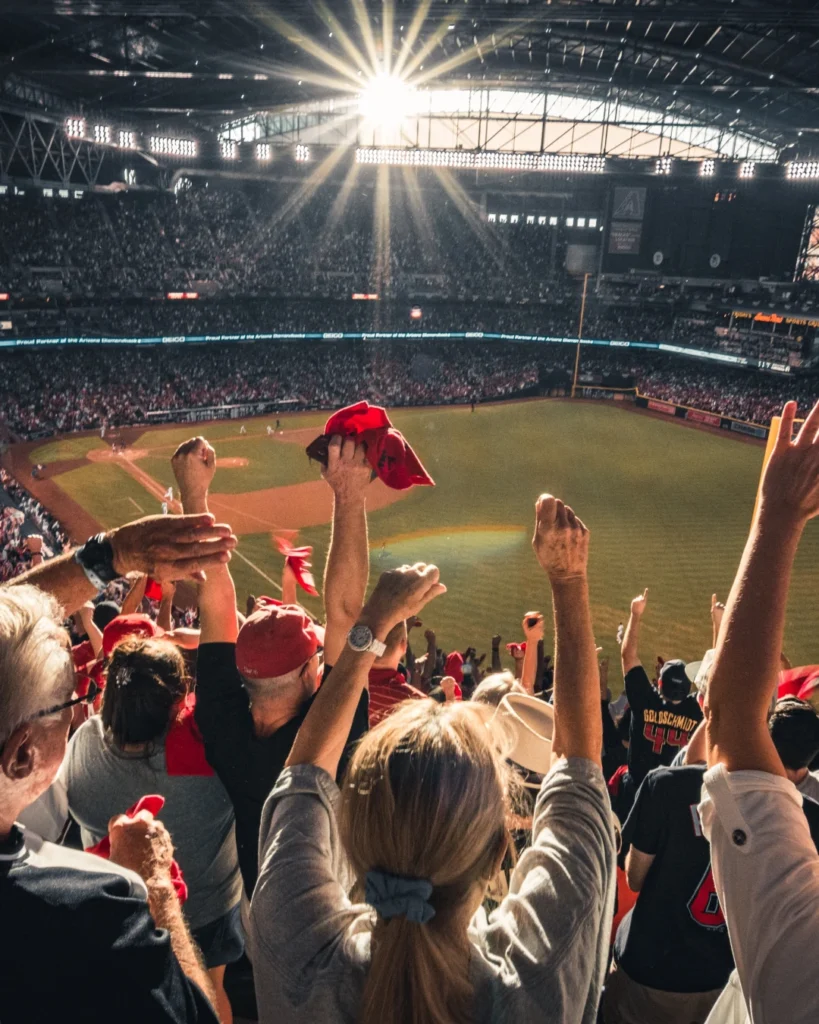 Crowd cheering at a baseball sporting event